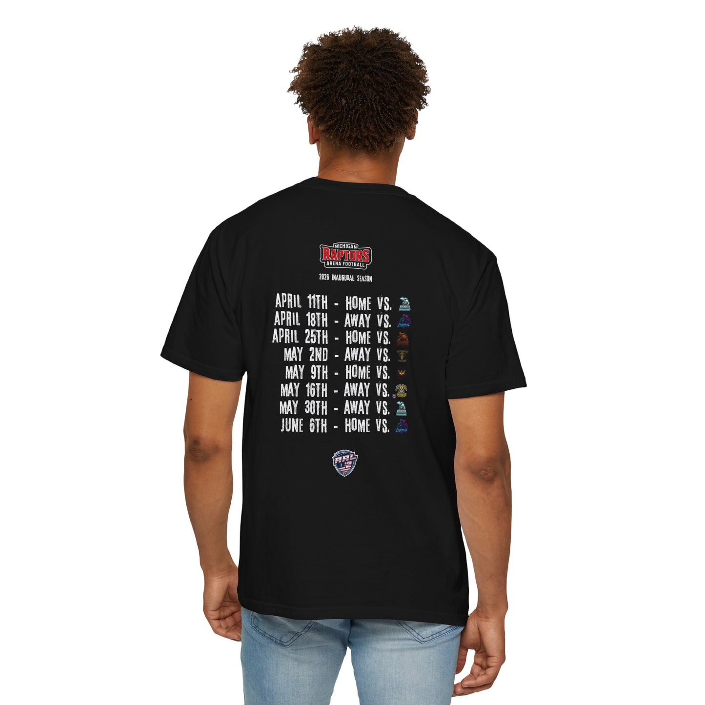 Raptors 2026 Inaugural Season T-Shirt — Michigan Arena Football Schedule Tee