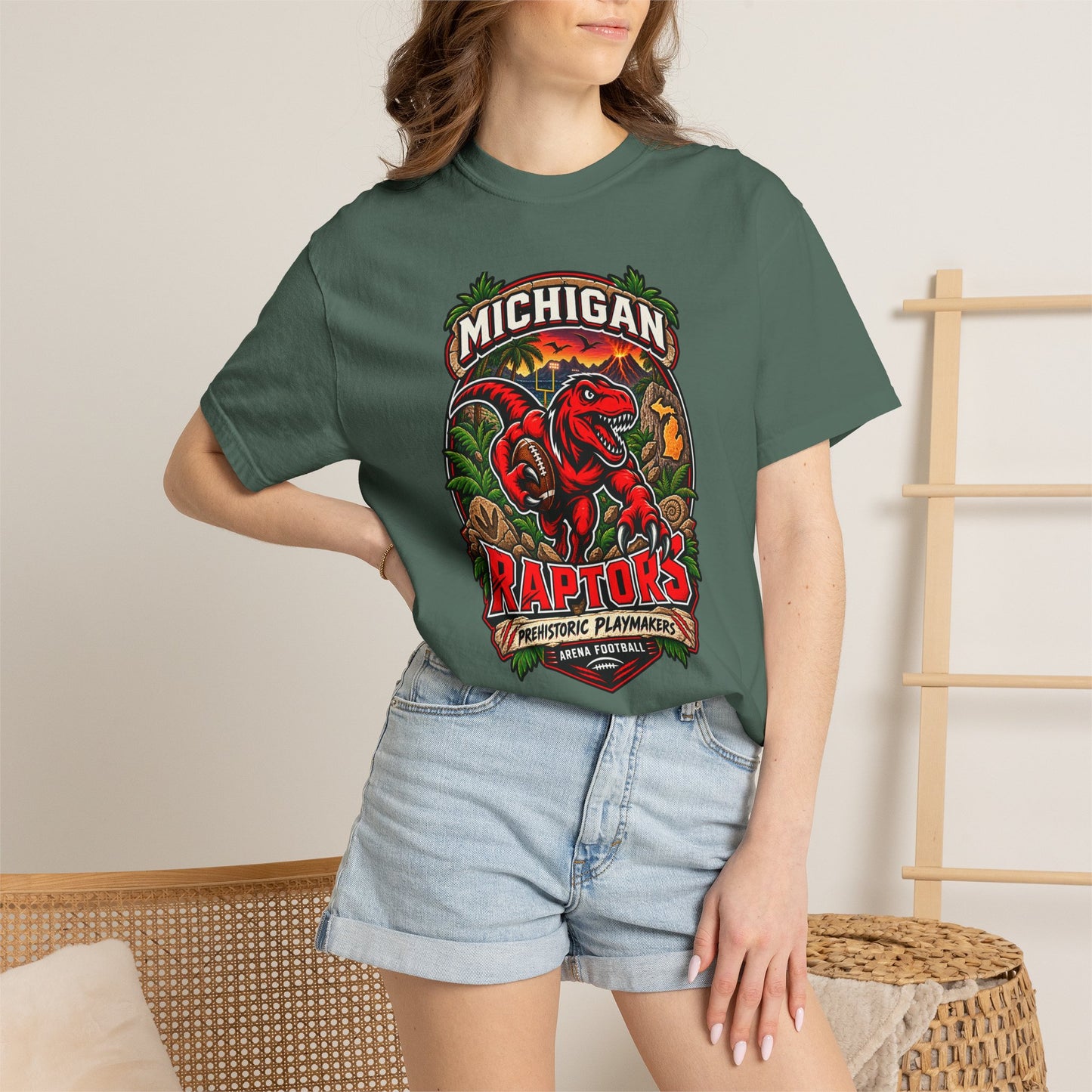 Michigan Raptors Vintage Dinosaur T‑Shirt