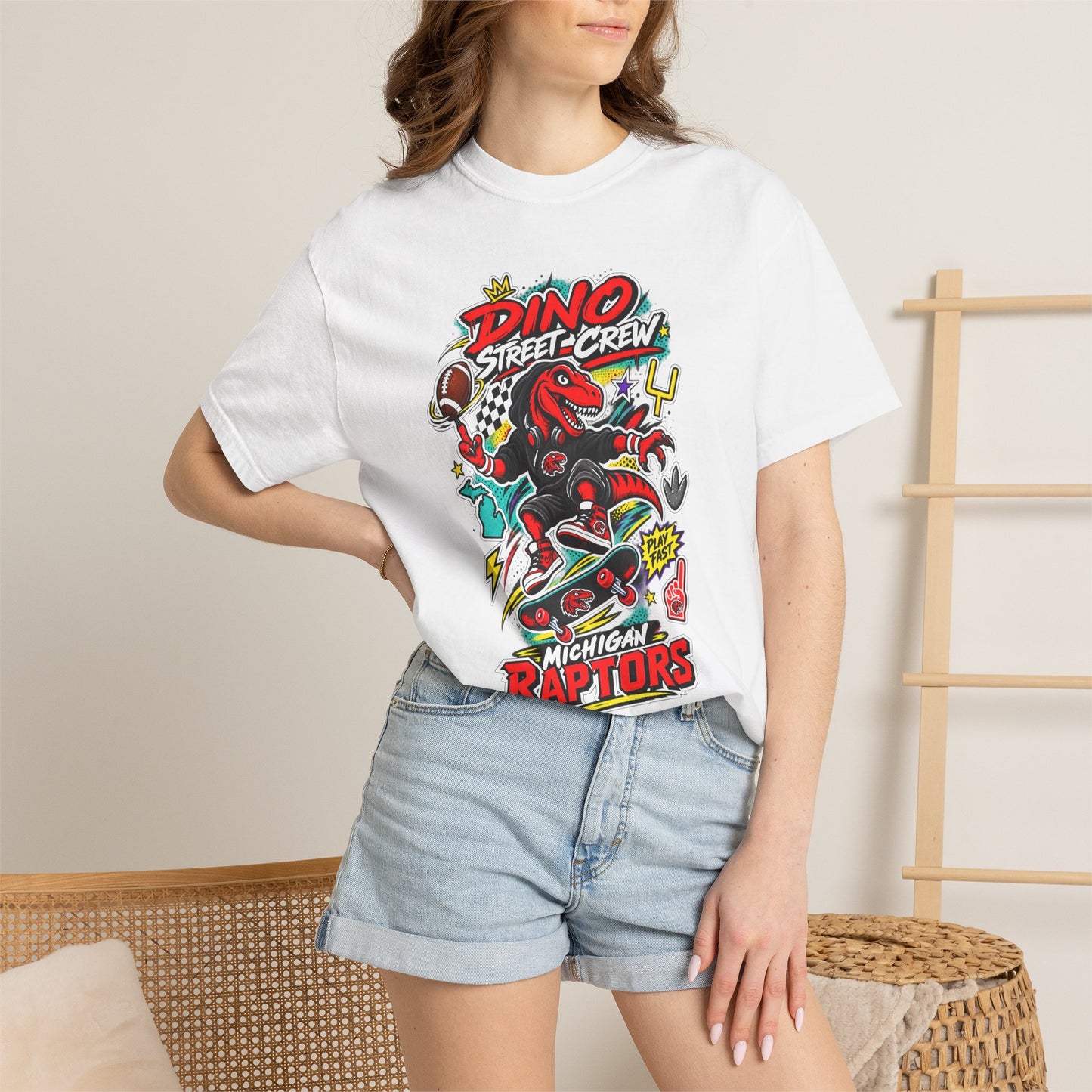 Raptor Street Crew T‑Shirt — Dino Skateboard Graphic Tee