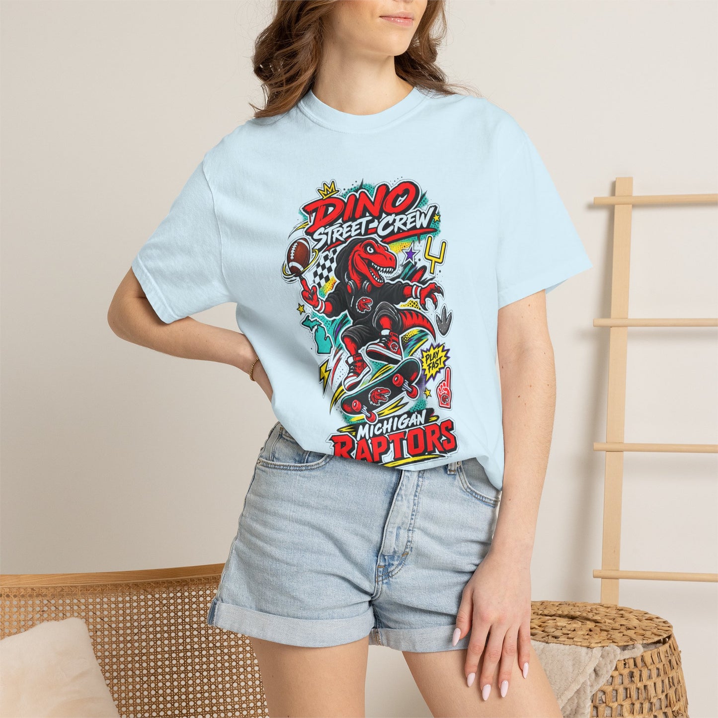 Raptor Street Crew T‑Shirt — Dino Skateboard Graphic Tee