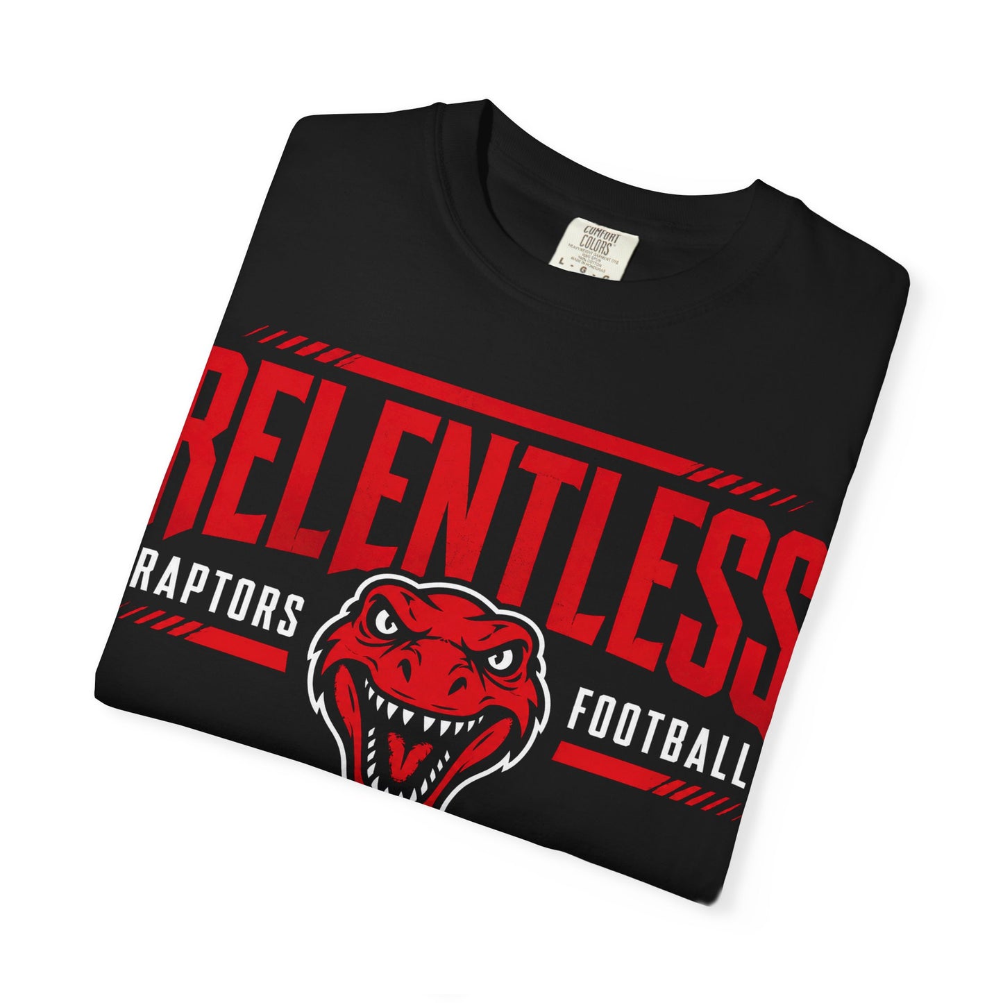 Relentless Raptors Football T-Shirt — Red Dino Logo “Let’s Hunt!” Game Day Tee
