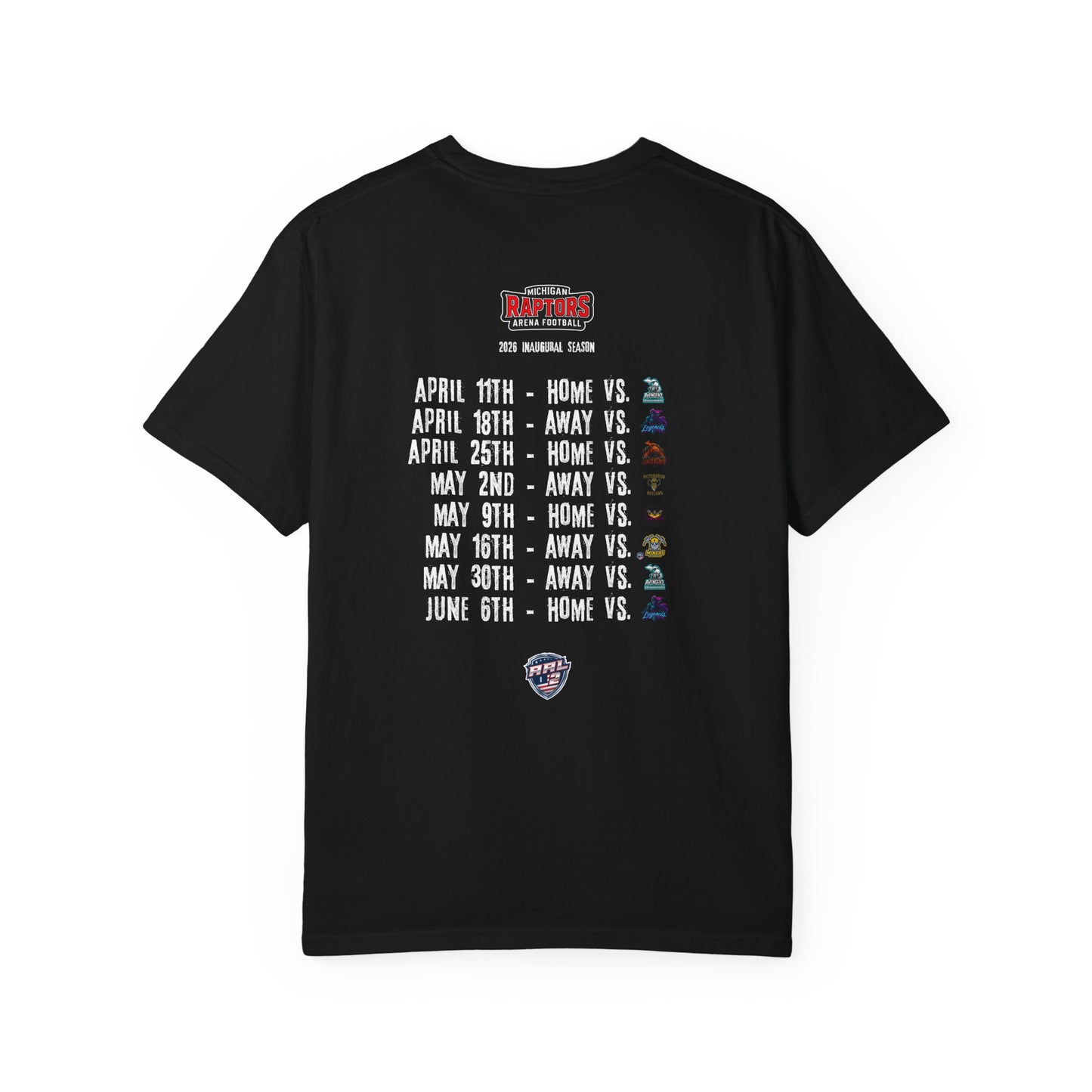 Raptors 2026 Inaugural Season T-Shirt — Michigan Arena Football Schedule Tee