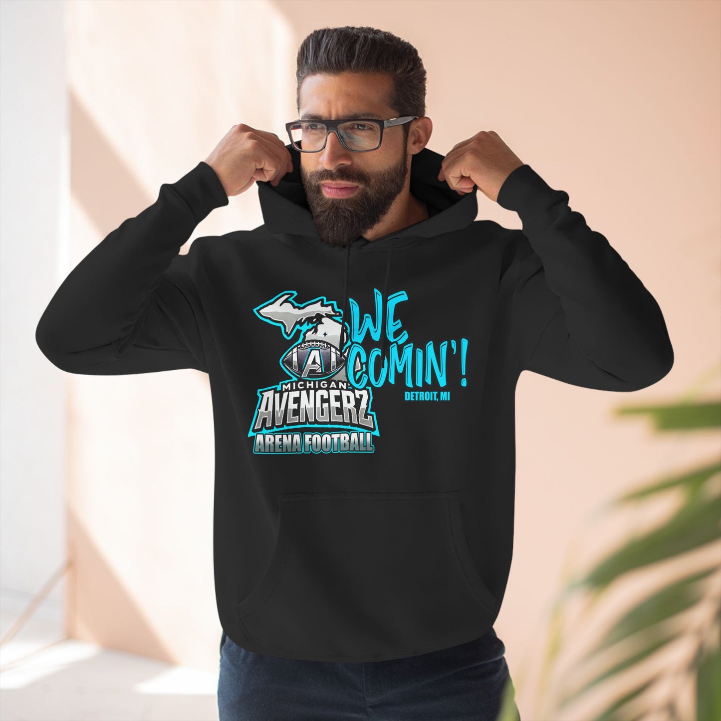 We Comin'! Three-Panel Fleece Hoodie for Arena Football Fans