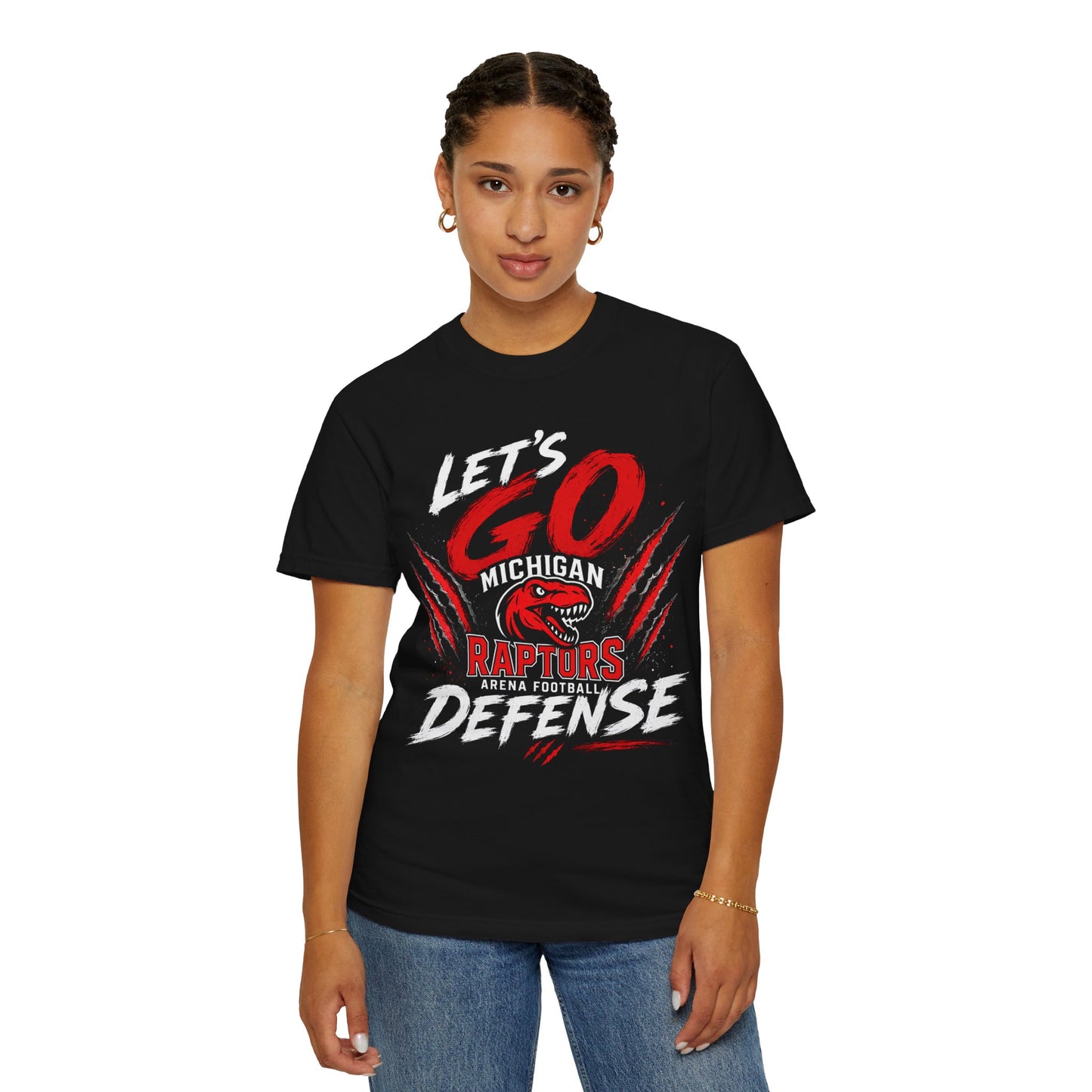 Let’s Go Raptors Defense T-Shirt — Michigan Arena Football Fan Tee