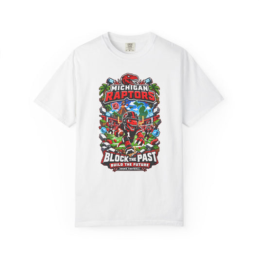 Raptors 'Block the Past' Graphic T-Shirt — Michigan Raptors Dinosaur Football Design