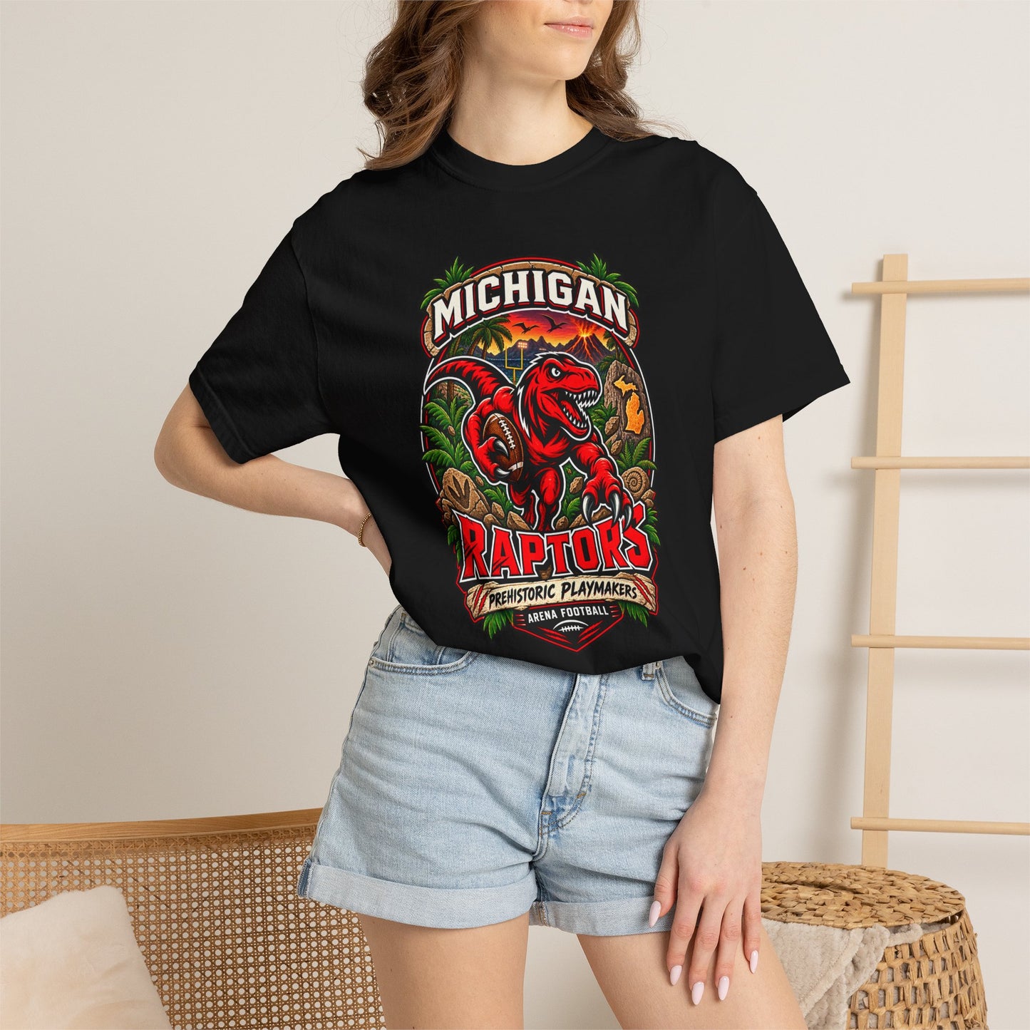 Michigan Raptors Vintage Dinosaur T‑Shirt