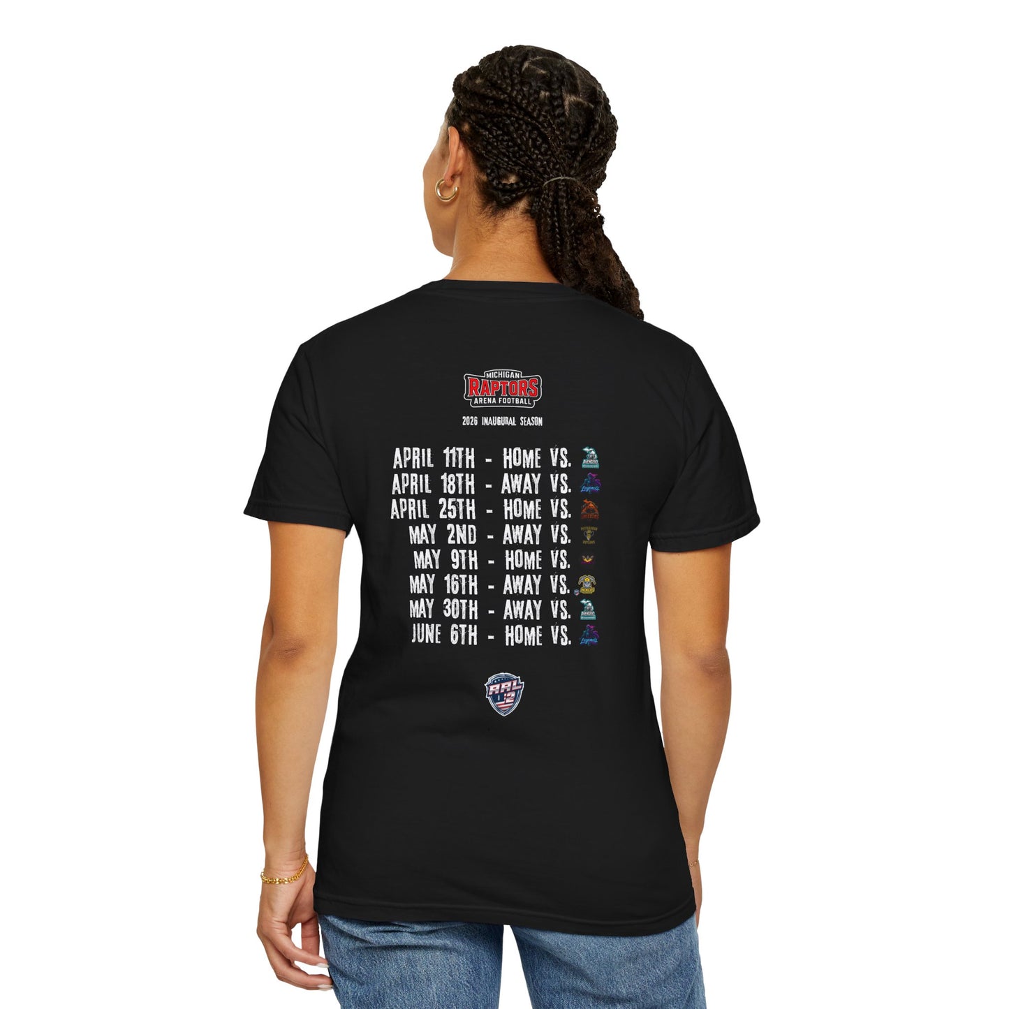 Raptors 2026 Inaugural Season T-Shirt — Michigan Arena Football Schedule Tee