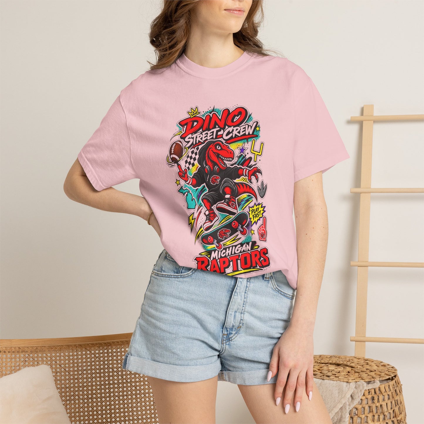 Raptor Street Crew T‑Shirt — Dino Skateboard Graphic Tee