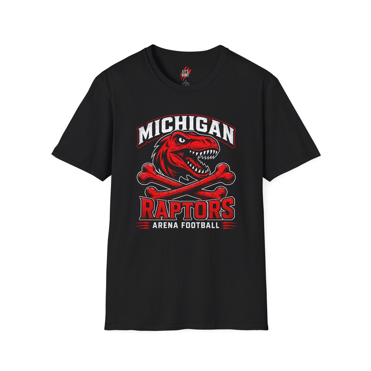 Michigan Raptors T‑Shirt — Red Dino Mascot Arena Football Tee