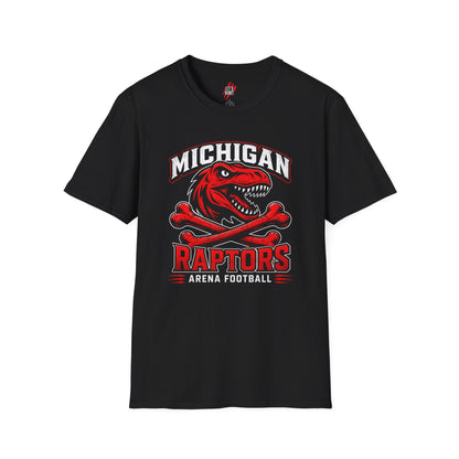 Michigan Raptors T‑Shirt — Red Dino Mascot Arena Football Tee