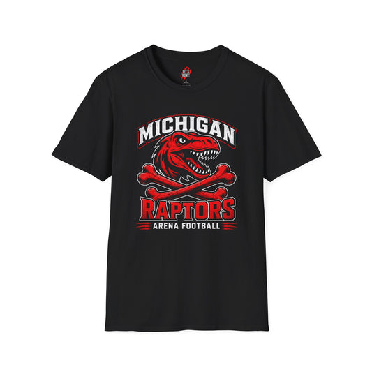 Michigan Raptors T‑Shirt — Red Dino Mascot Arena Football Tee