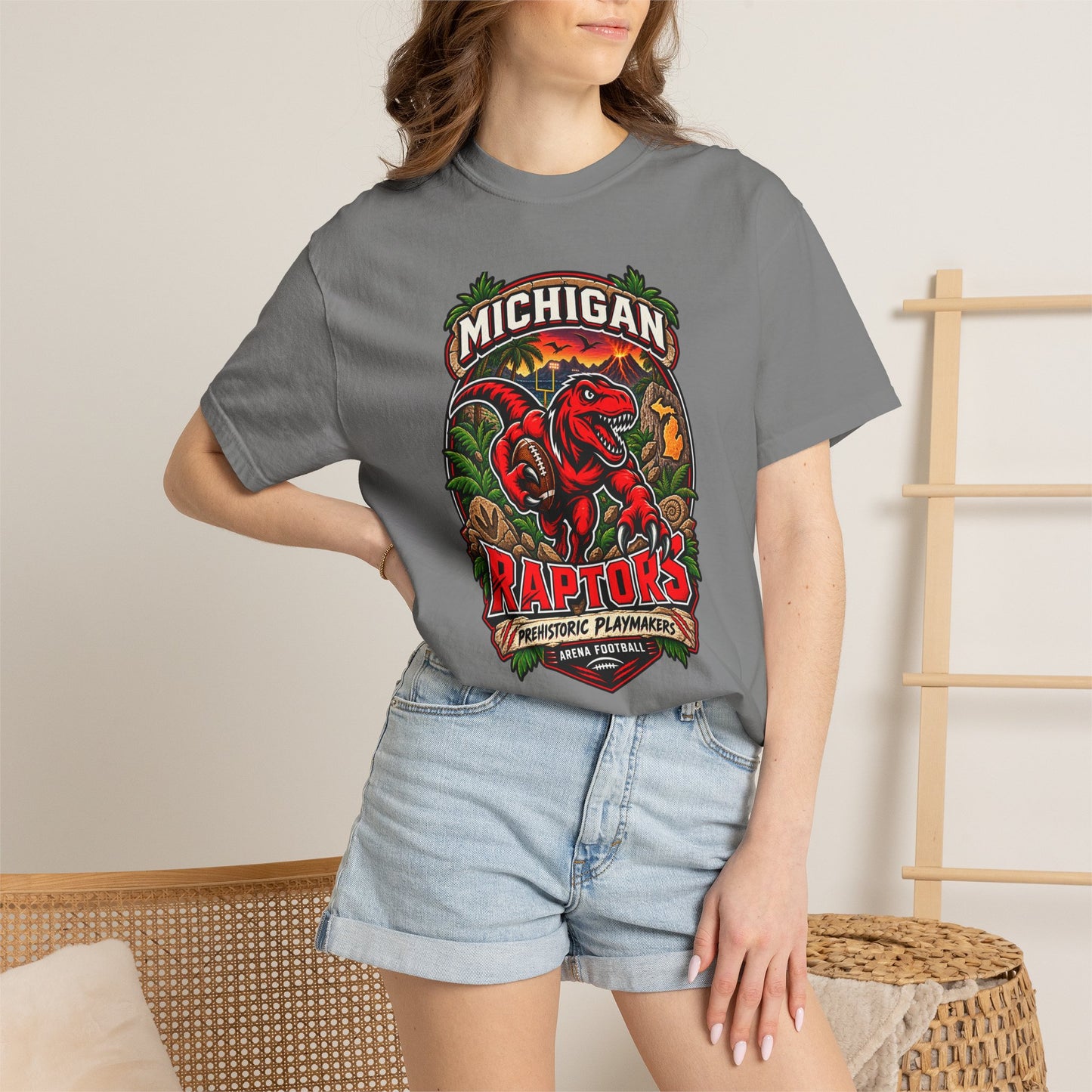 Michigan Raptors Vintage Dinosaur T‑Shirt