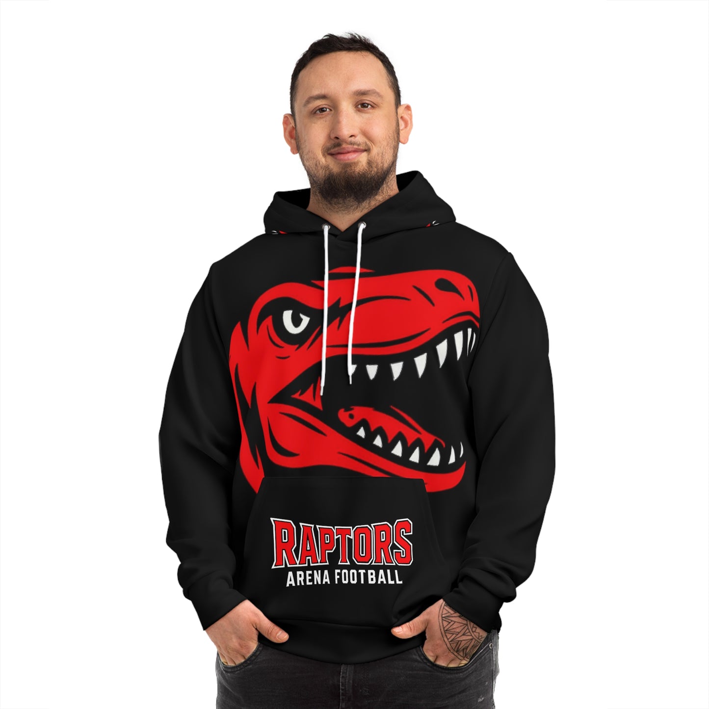 Raptors Arena Football Schedule Hoodie — Red Dino Team Logo