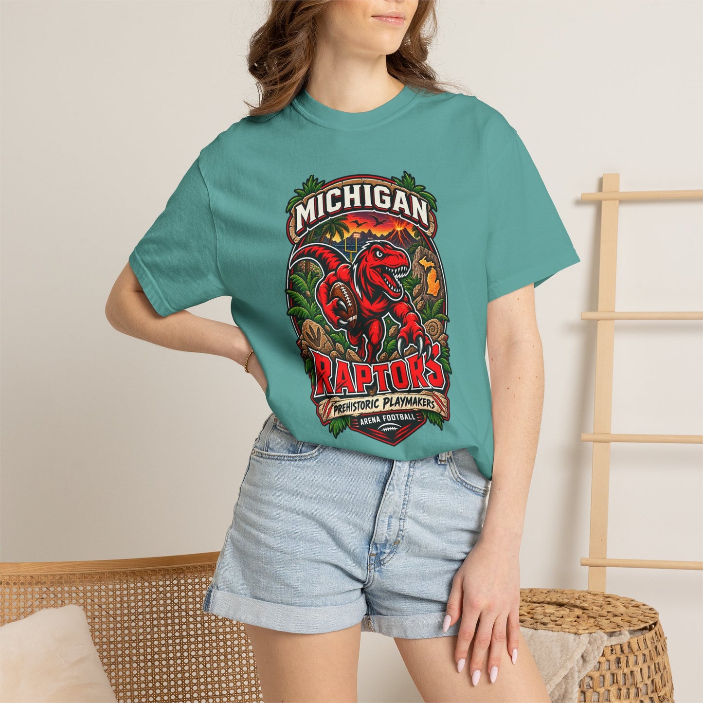 Michigan Raptors Vintage Dinosaur T‑Shirt