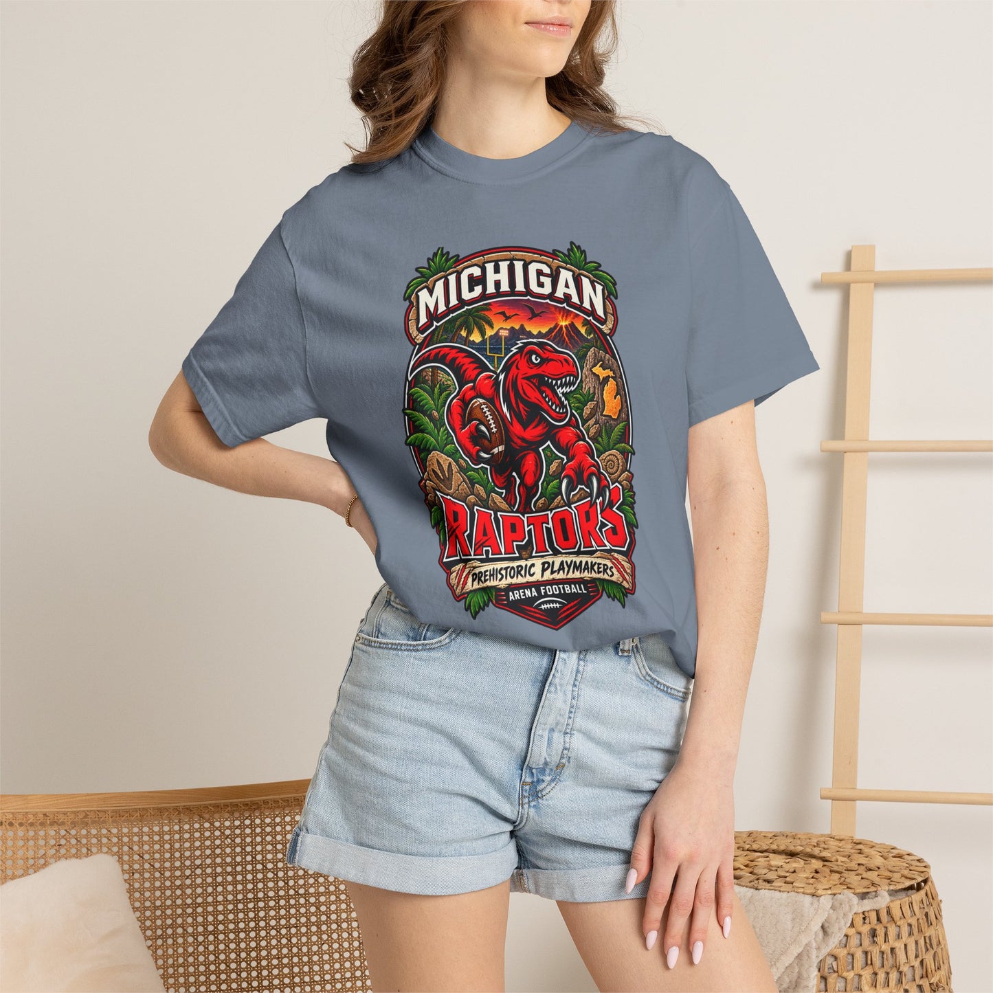 Michigan Raptors Vintage Dinosaur T‑Shirt